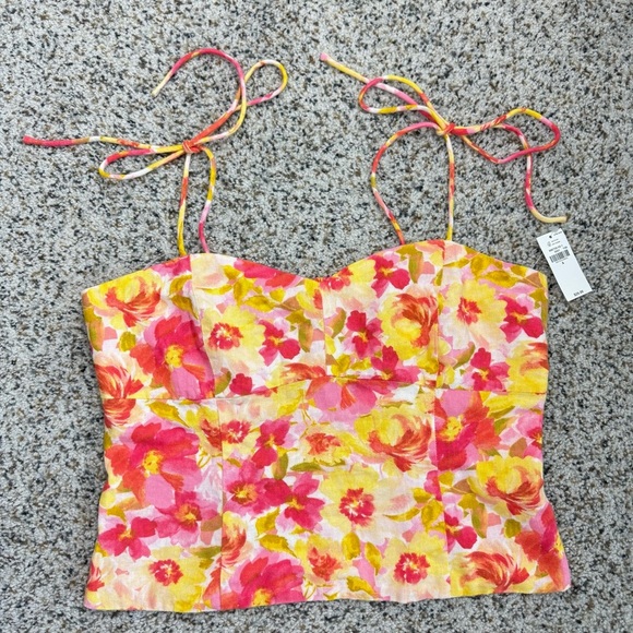 Old Navy Cropped Top Womens Small Floral Linen Pink Yellow Shirt Y2K Sleeveless - Picture 7 of 7